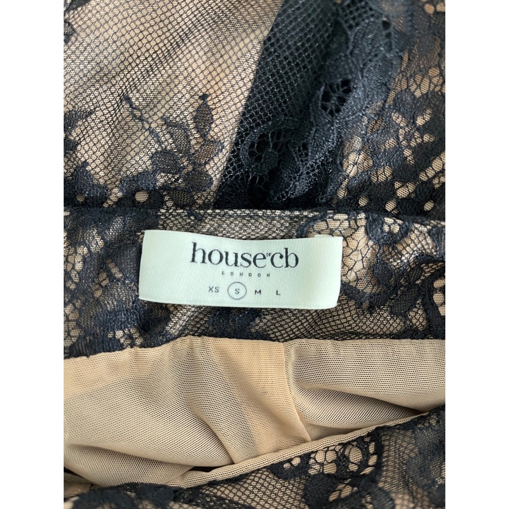 HOUSE OF CB Ivy Black Lace High Waist Flare Trouser Pants Nude Illusion - Picture 9 of 10